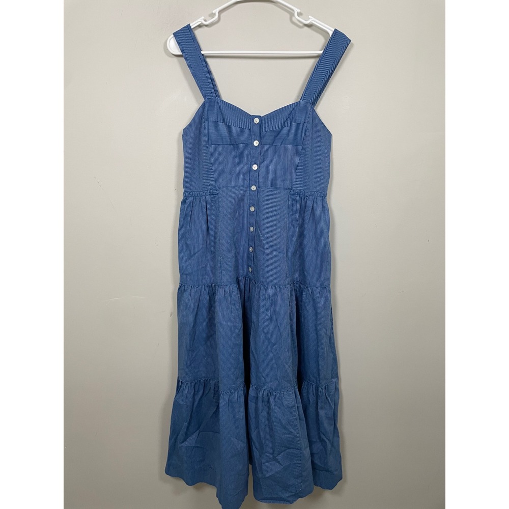 Madewell Stripe Button-Front Tiered Midi Dress Size 6 Classic Timeless Summer - Picture 2 of 11